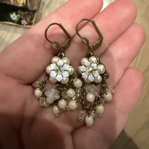 Floral Pearl Drop Earrings by Michal Negrin